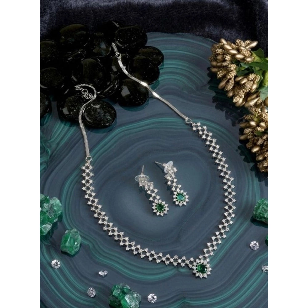 Brass Silver Plated Necklace set (Green) – Design 03