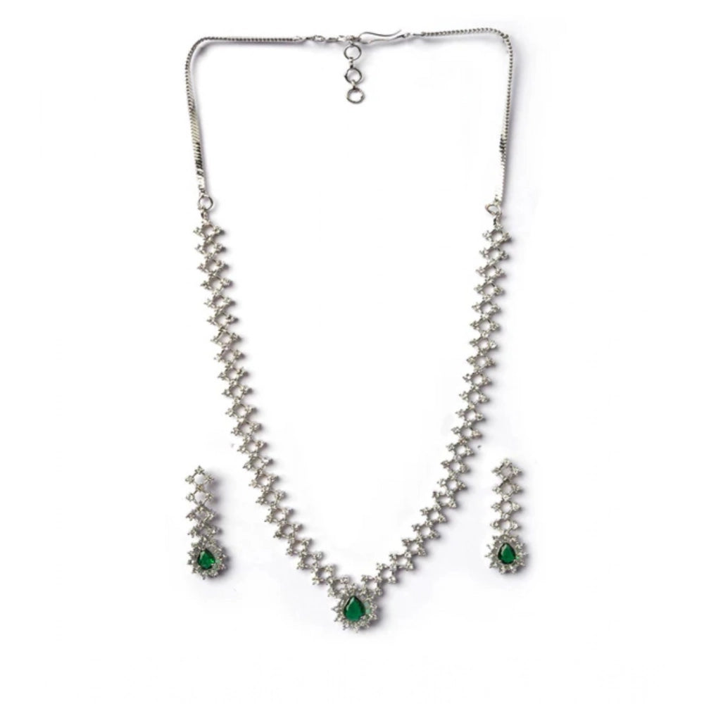 Brass Silver Plated Necklace set (Green) – Design 03