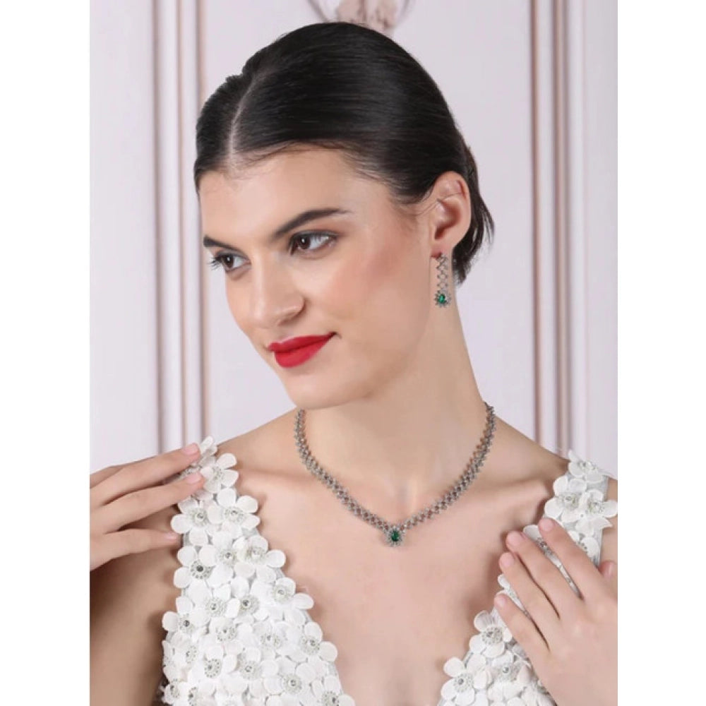 Brass Silver Plated Necklace set (Green) – Design 03