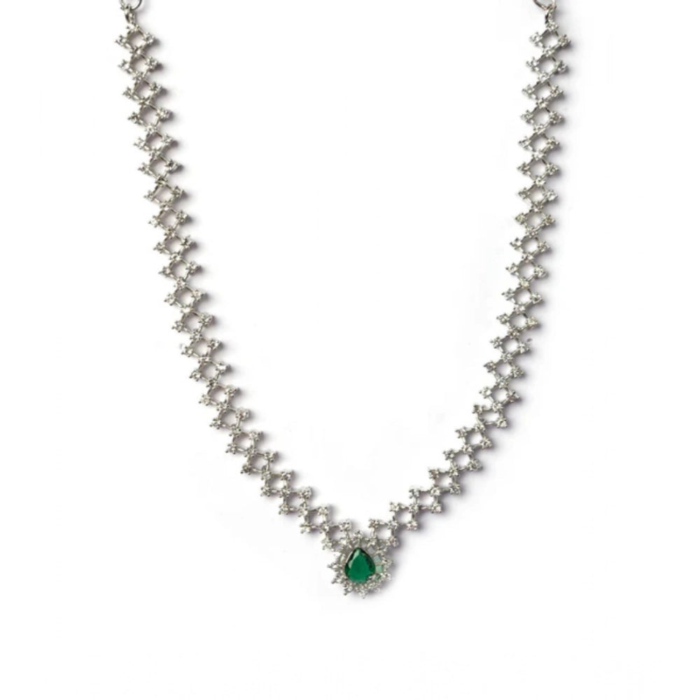 Brass Silver Plated Necklace set (Green) – Design 03