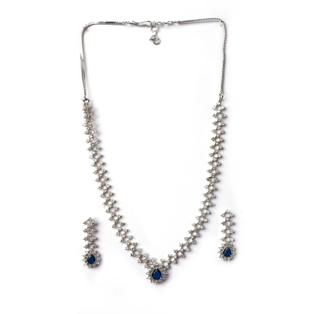 Brass Silver Plated Necklace set (Blue) – Design 03