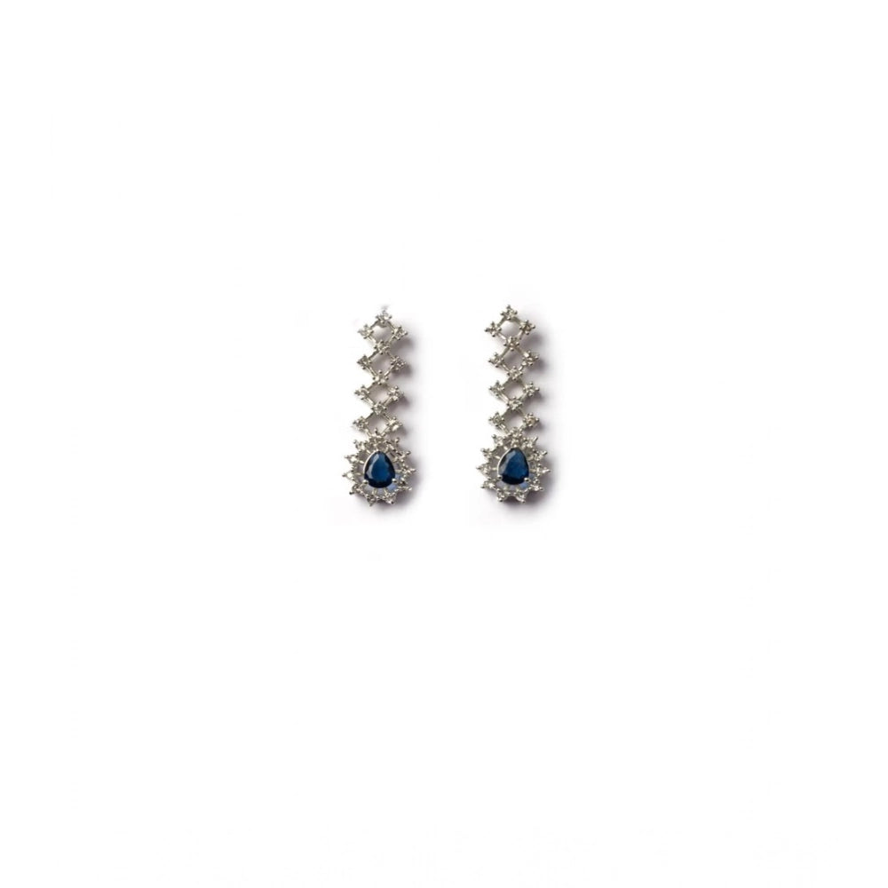 Brass Silver Plated Necklace set (Blue) – Design 03