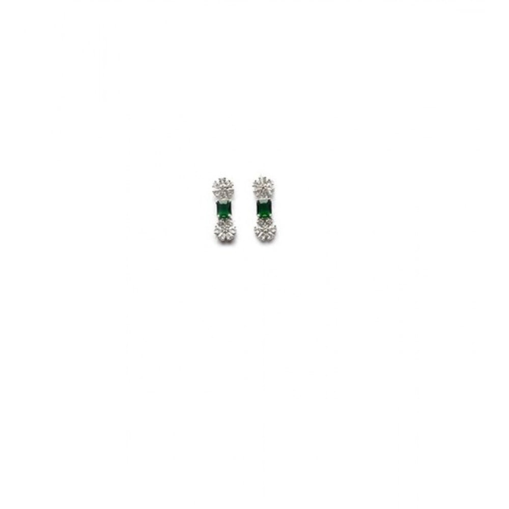 Brass Silver Plated Necklace set (Green) – Design 04