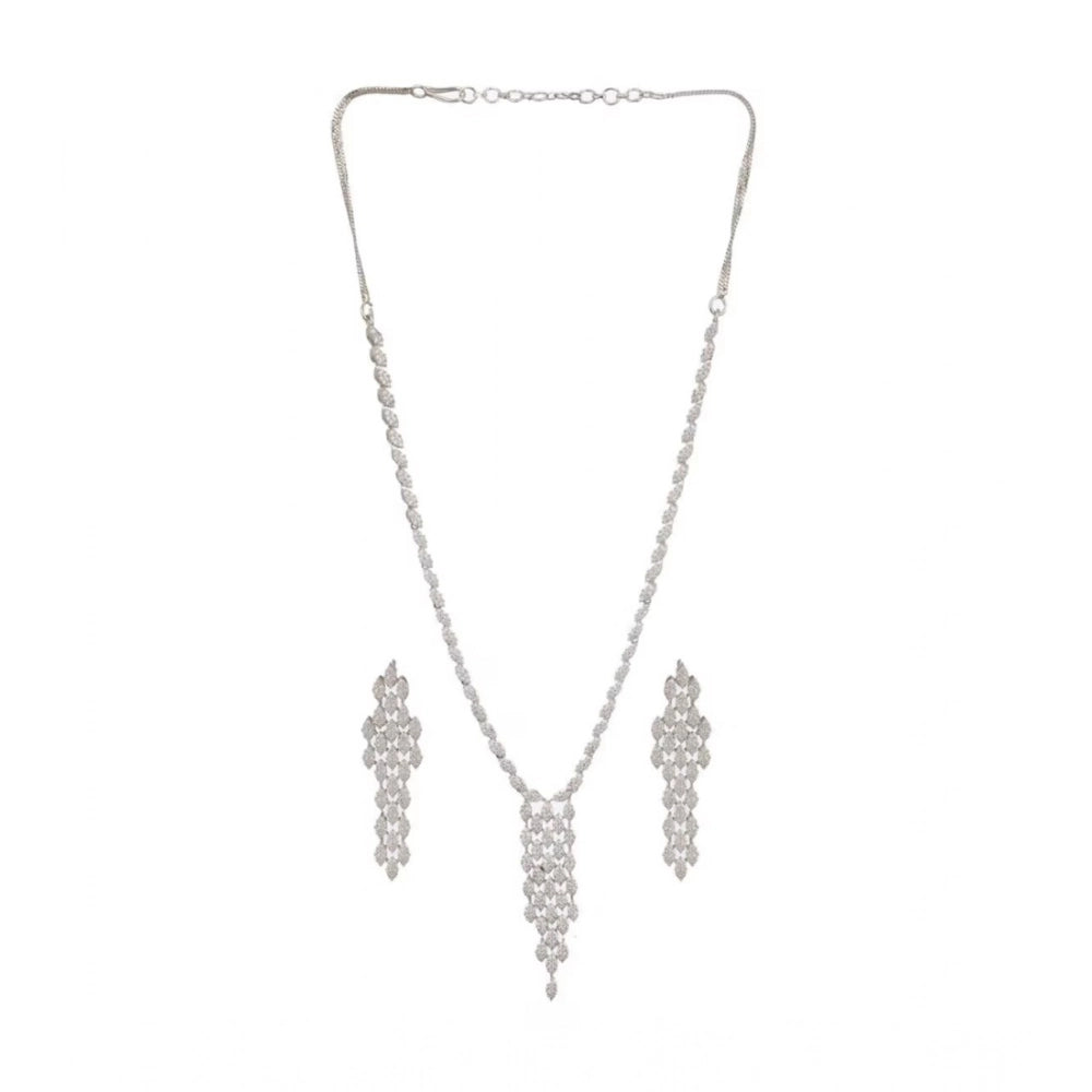 Brass Silver Plated Necklace set (Silver) – Design 04
