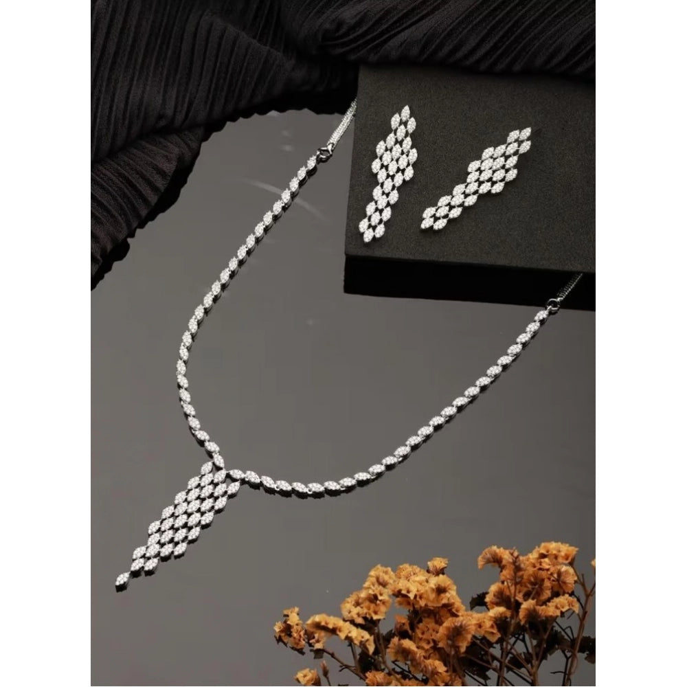 Brass Silver Plated Necklace set (Silver) – Design 04