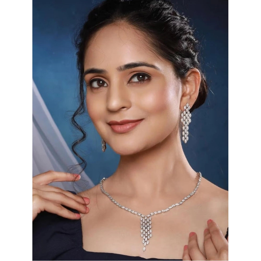 Brass Silver Plated Necklace set (Silver) – Design 04