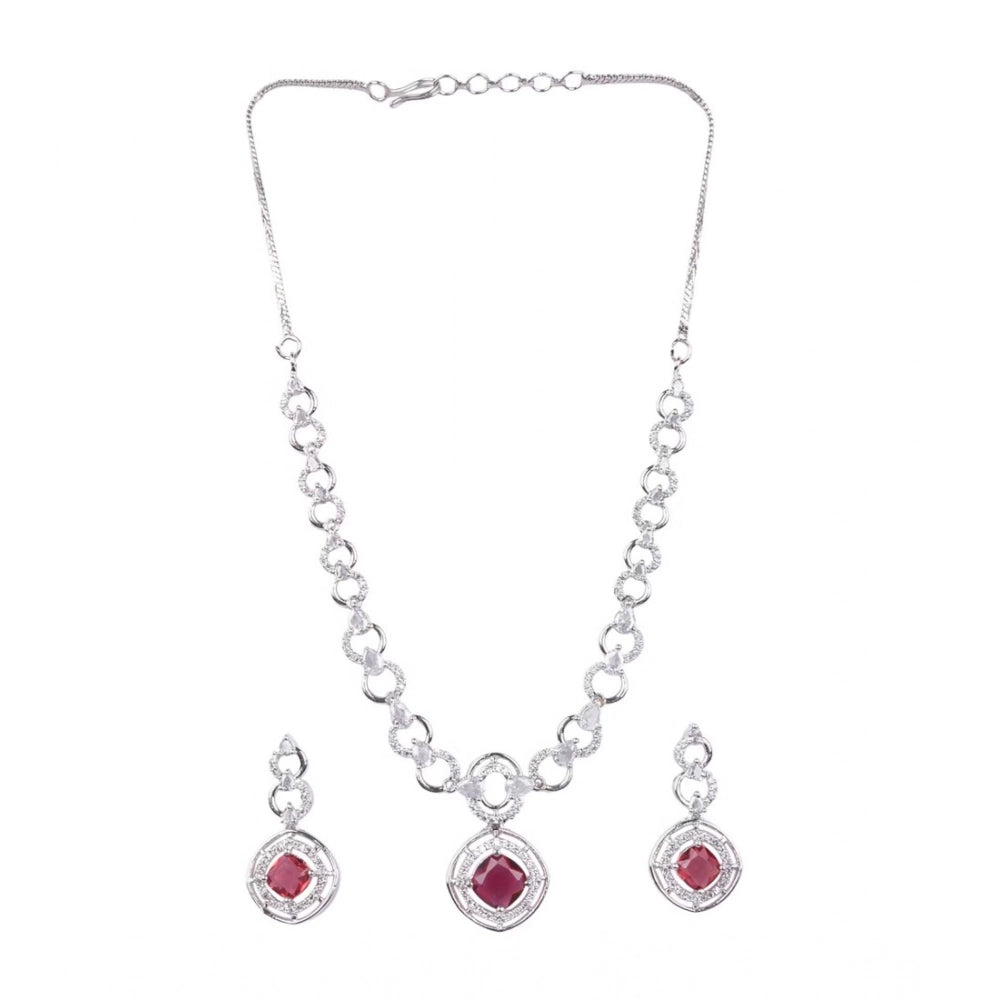 Brass Silver Plated Necklace set (Red) – Design 01
