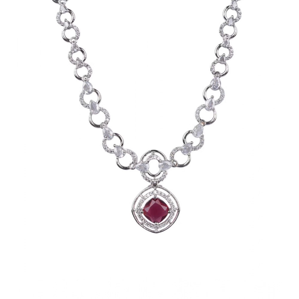 Brass Silver Plated Necklace set (Red) – Design 01