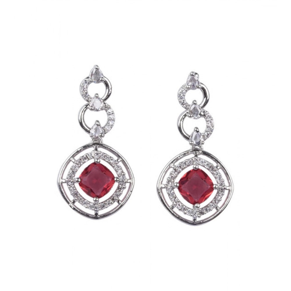 Brass Silver Plated Necklace set (Red) – Design 01