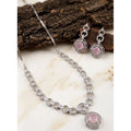Brass Silver Plated Necklace set (Pink) – Design 04