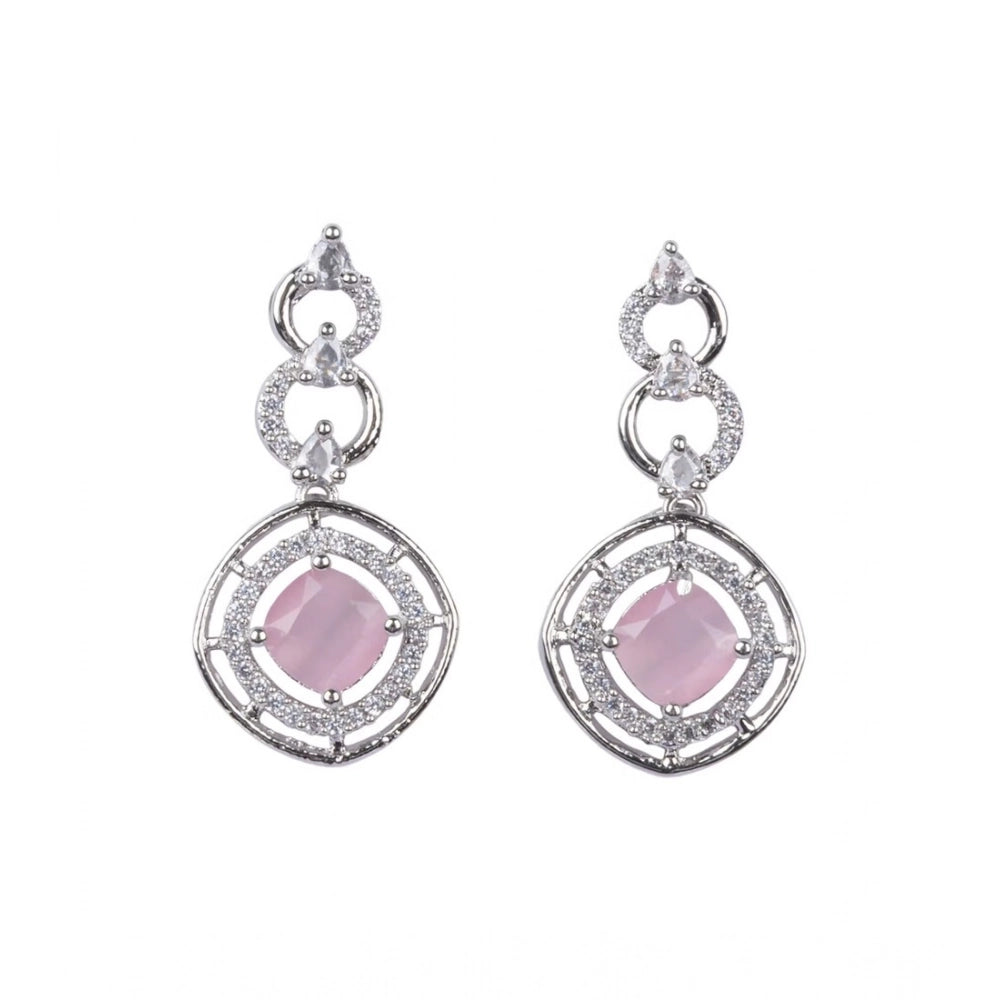 Brass Silver Plated Necklace set (Pink) – Design 04