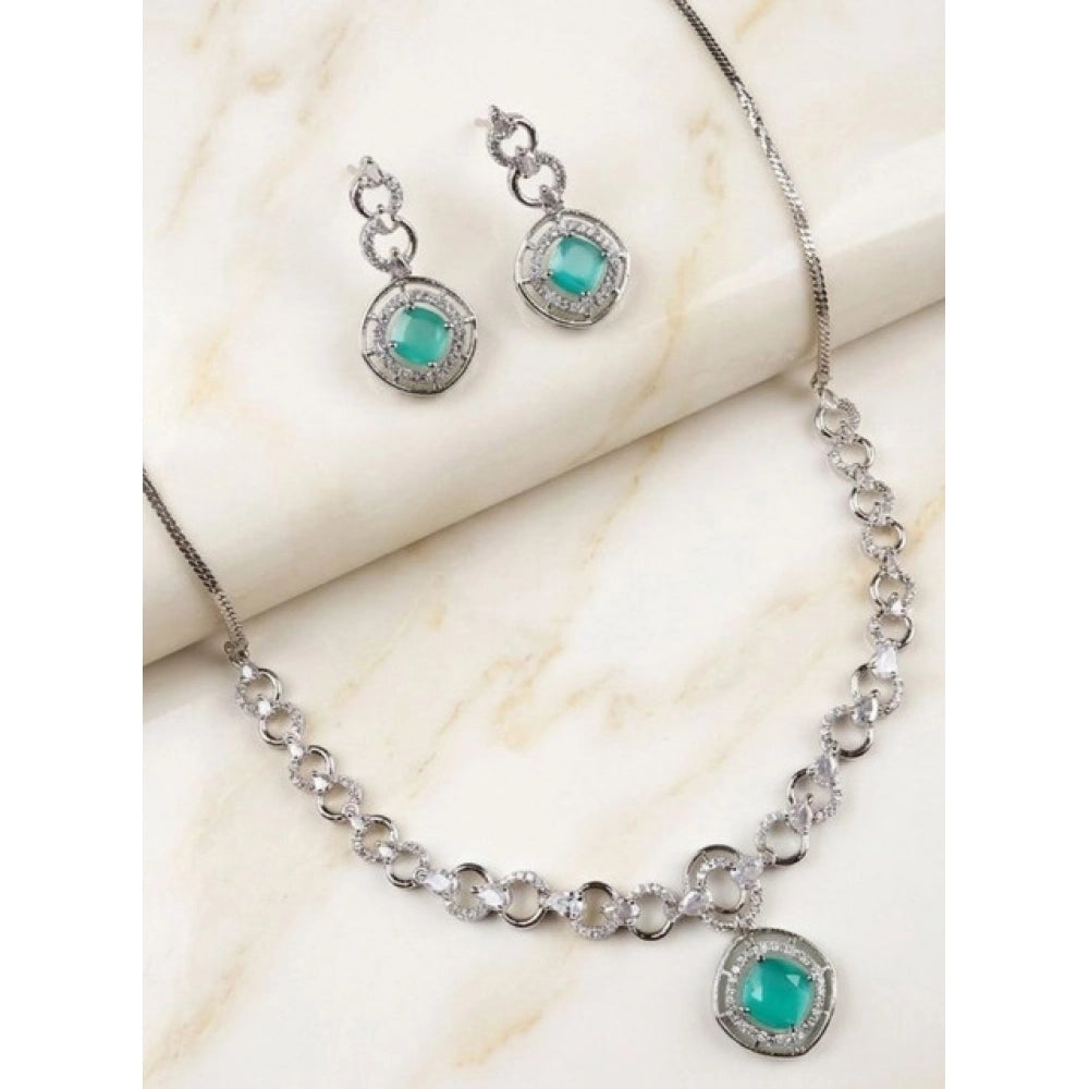 Brass Silver Plated Necklace set (Turquoise) – Design 04