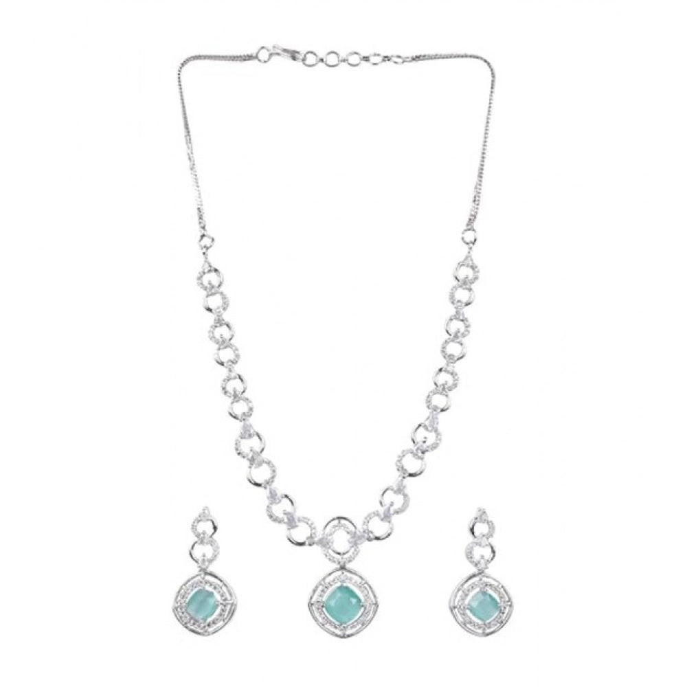 Brass Silver Plated Necklace set (Turquoise) – Design 04