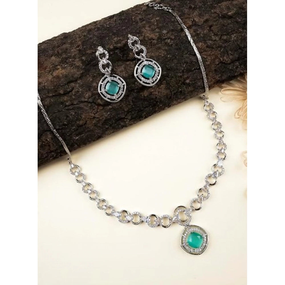 Brass Silver Plated Necklace set (Turquoise) – Design 04