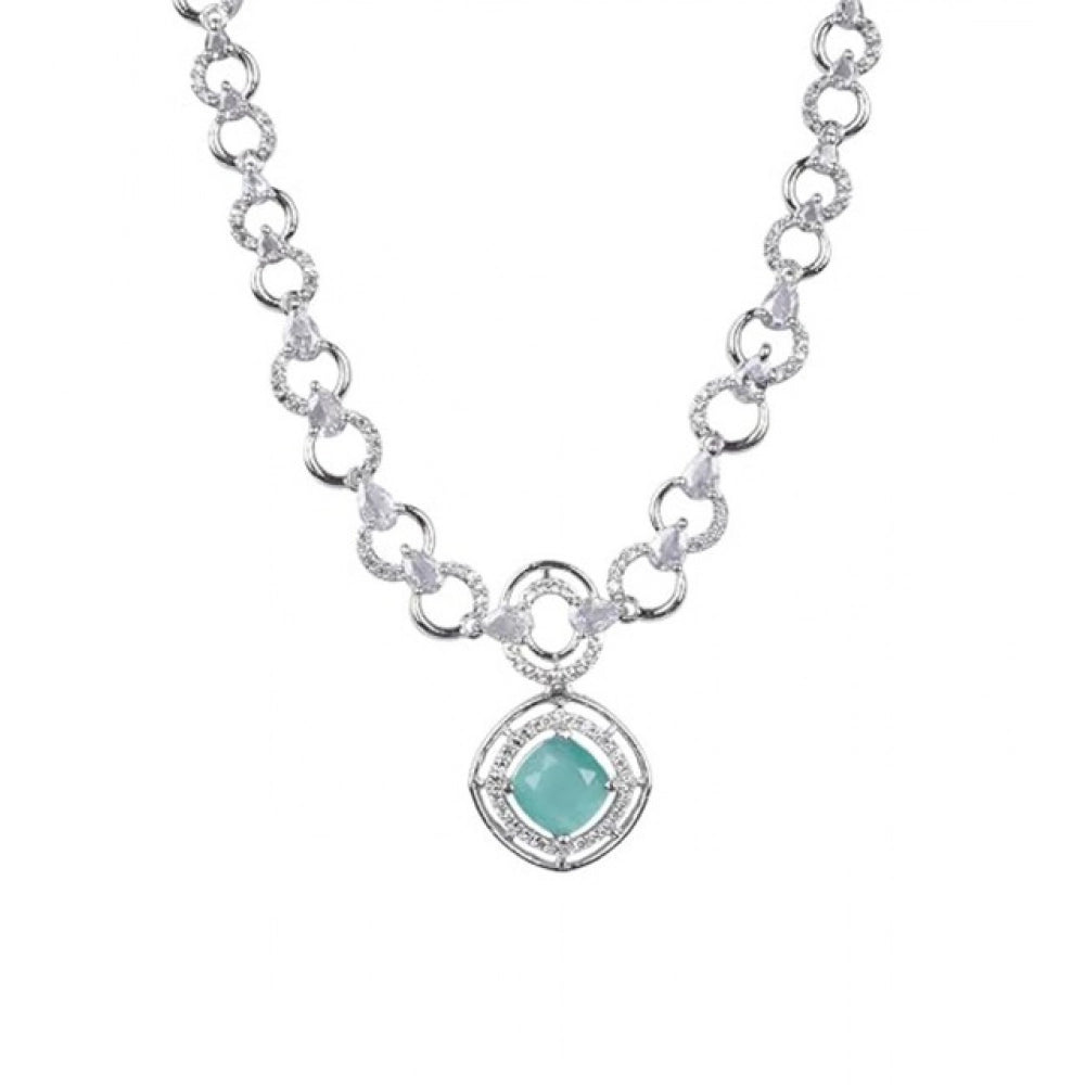 Brass Silver Plated Necklace set (Turquoise) – Design 04