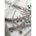 Brass Silver Plated Necklace set (Green) – Design 05
