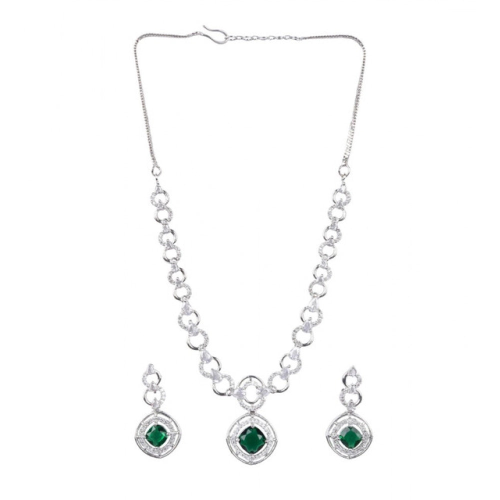 Brass Silver Plated Necklace set (Green) – Design 05