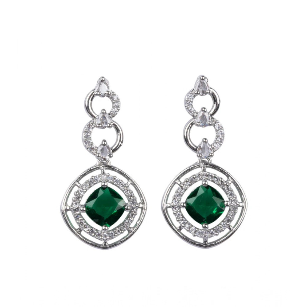 Brass Silver Plated Necklace set (Green) – Design 05