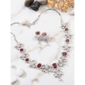 Brass Silver Plated Necklace set (Red) – Design 02