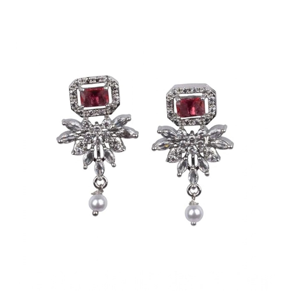 Brass Silver Plated Necklace set (Red) – Design 02