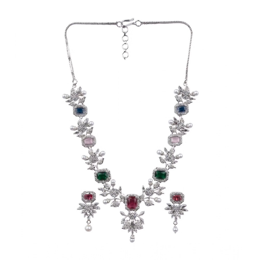 Brass Silver Plated Necklace set (Multicolor) – Design 01