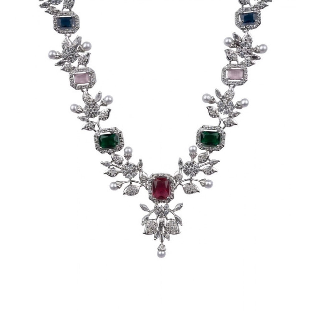 Brass Silver Plated Necklace set (Multicolor) – Design 01
