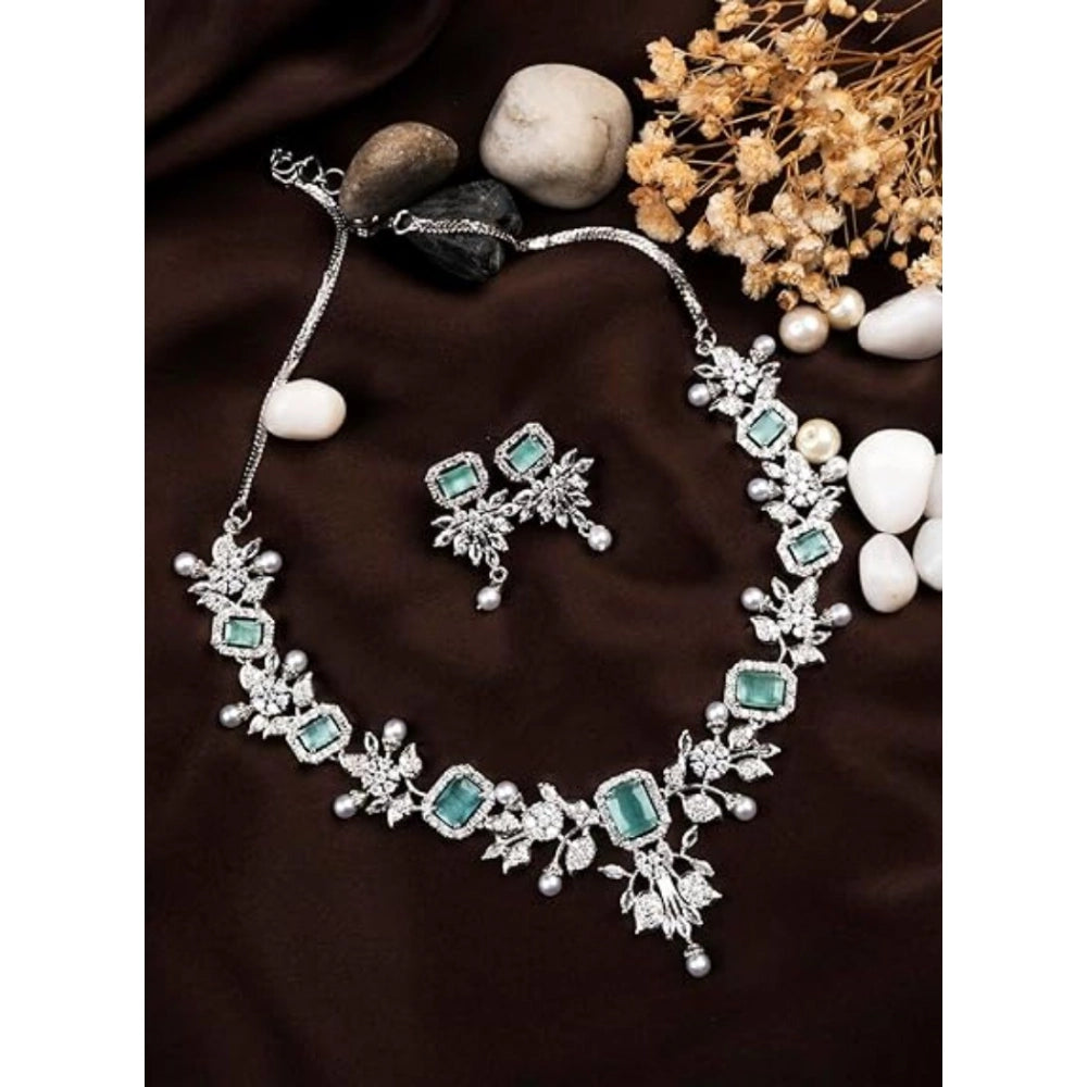 Brass Silver Plated Necklace set (Turquoise) – Design 05