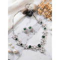Brass Silver Plated Necklace set (Green) – Design 06
