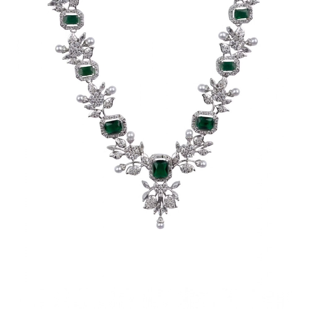 Brass Silver Plated Necklace set (Green) – Design 06