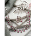 Brass Silver Plated Necklace set (Pink) – Design 05