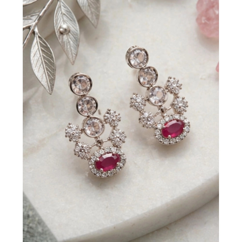 Brass Silver Plated Necklace set (Pink) – Design 05