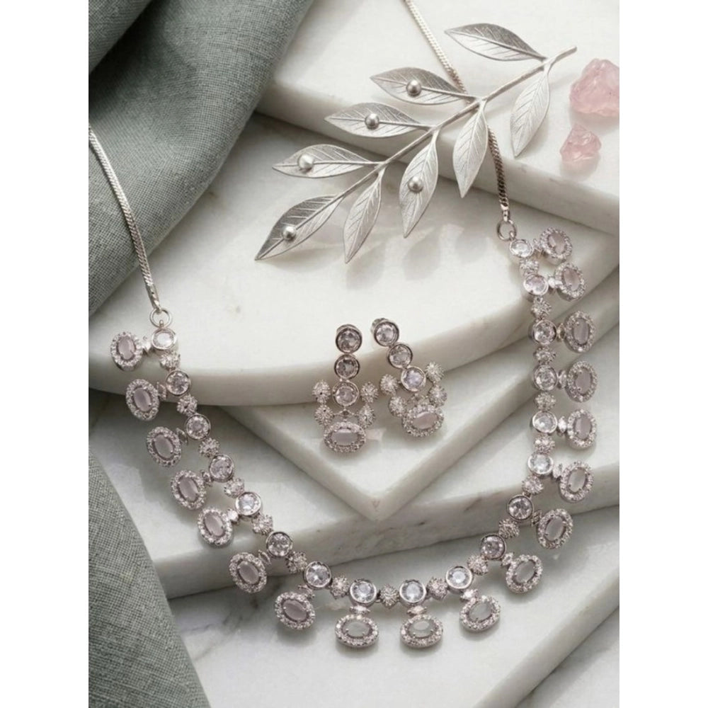 Brass Silver Plated Necklace set (White) – Design 01