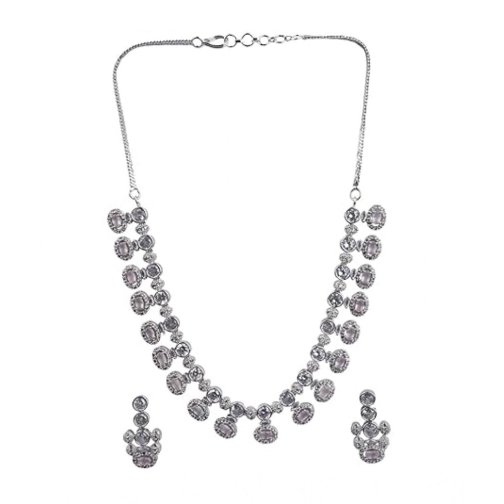 Brass Silver Plated Necklace set (White) – Design 01