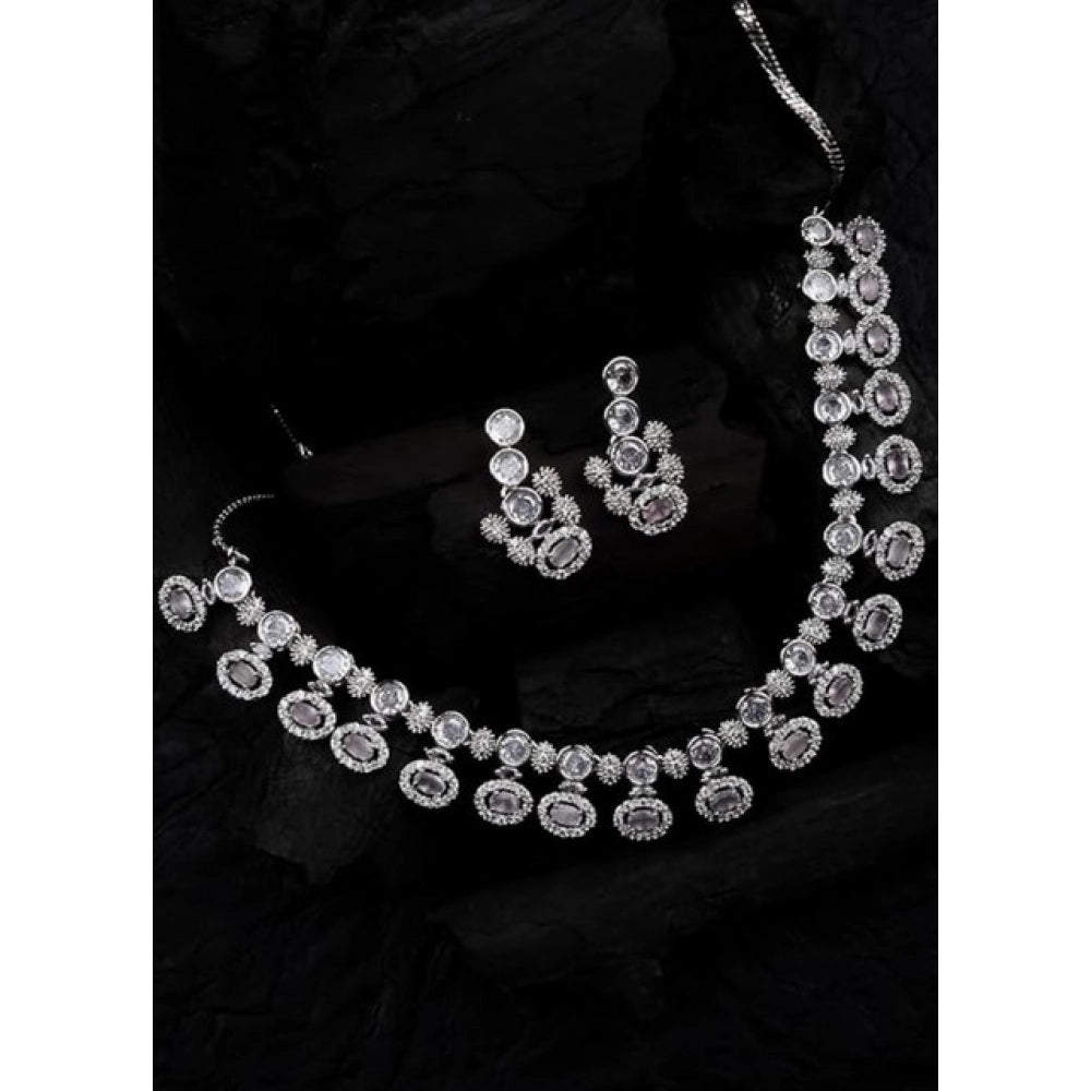 Brass Silver Plated Necklace set (White) – Design 01