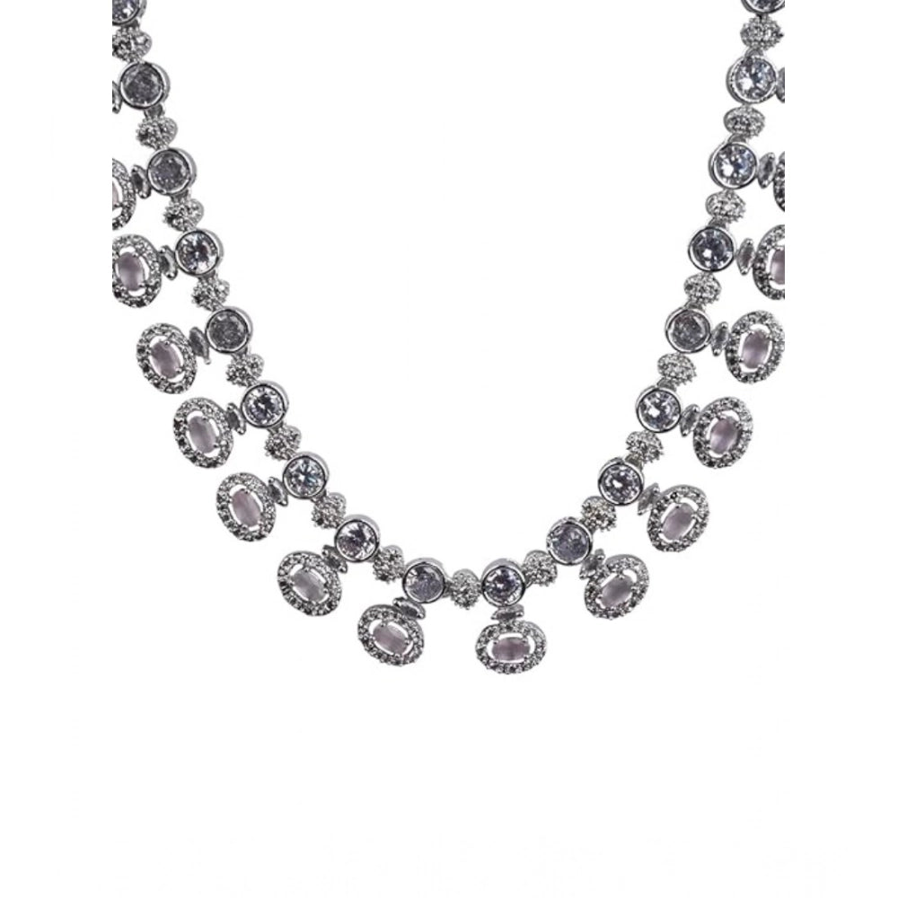 Brass Silver Plated Necklace set (White) – Design 01
