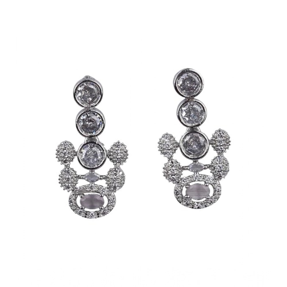 Brass Silver Plated Necklace set (White) – Design 01