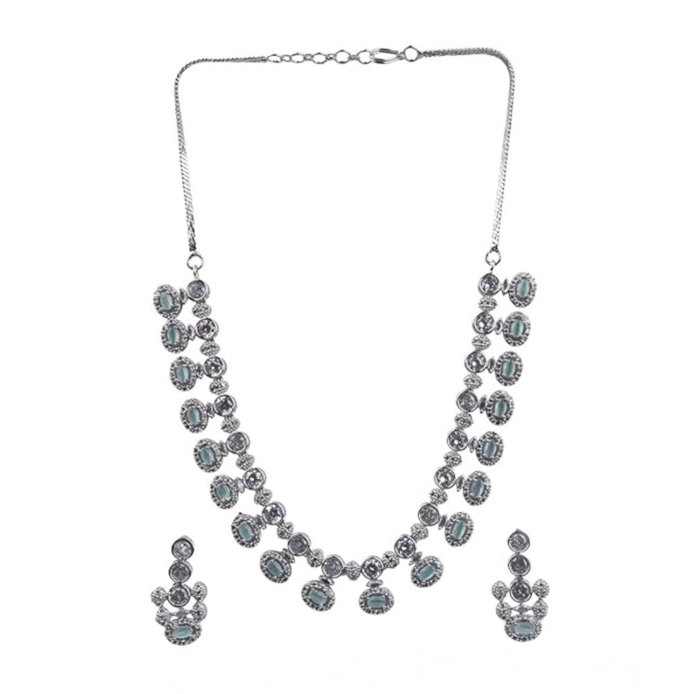Brass Silver Plated Necklace set (Turquoise) – Design 06