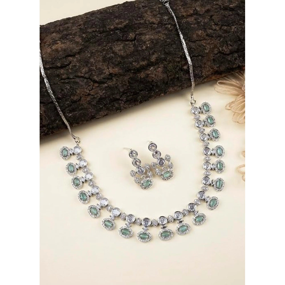 Brass Silver Plated Necklace set (Turquoise) – Design 06