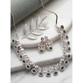 Brass Silver Plated Necklace set (Green) – Design 07