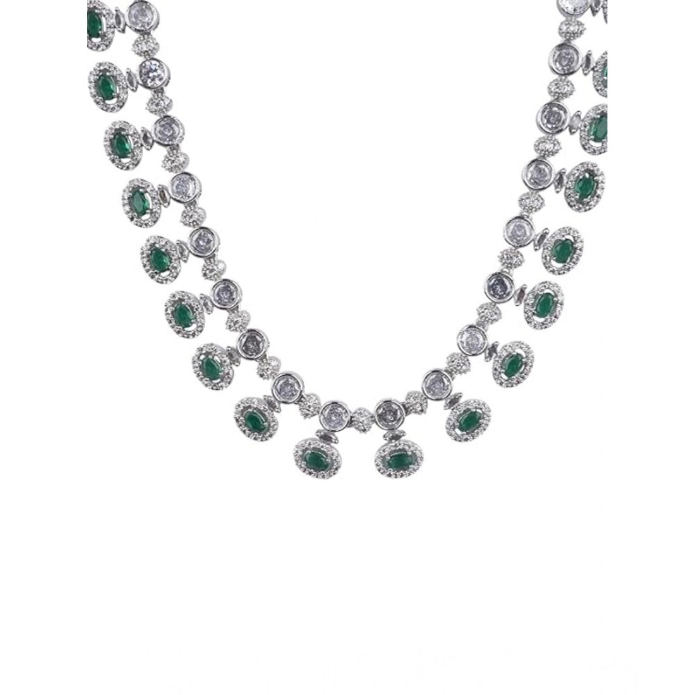 Brass Silver Plated Necklace set (Green) – Design 07