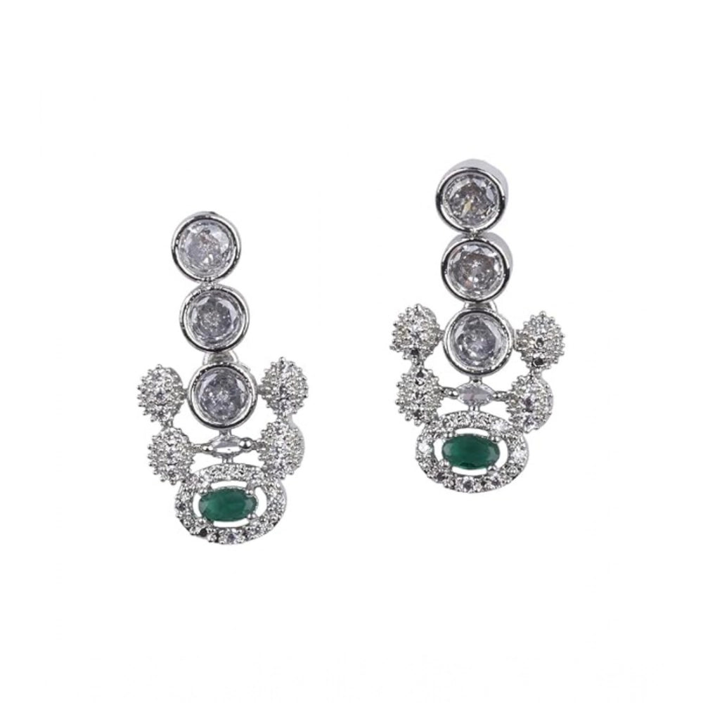 Brass Silver Plated Necklace set (Green) – Design 07