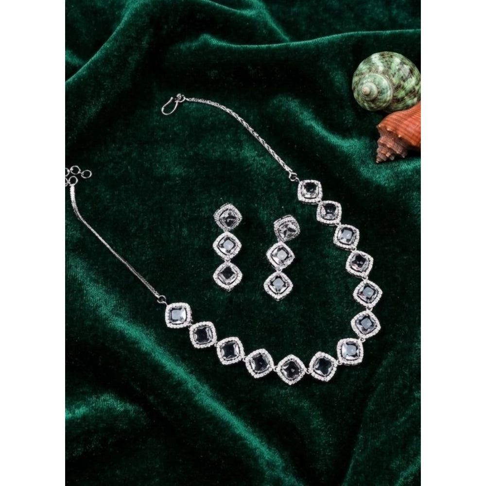 Brass Silver Plated Necklace set (White) – Design 02