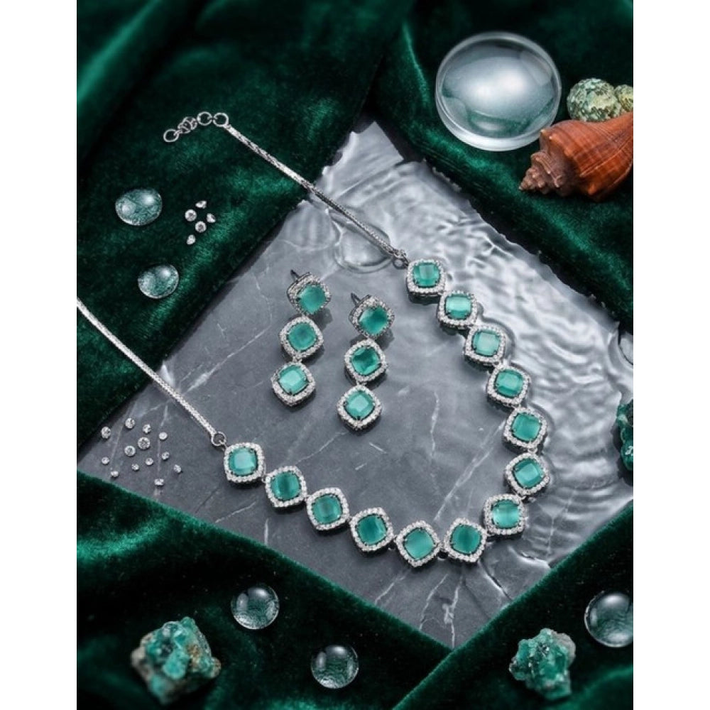 Brass Silver Plated Necklace set (Turquoise) – Design 07