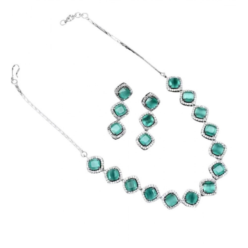 Brass Silver Plated Necklace set (Turquoise) – Design 07