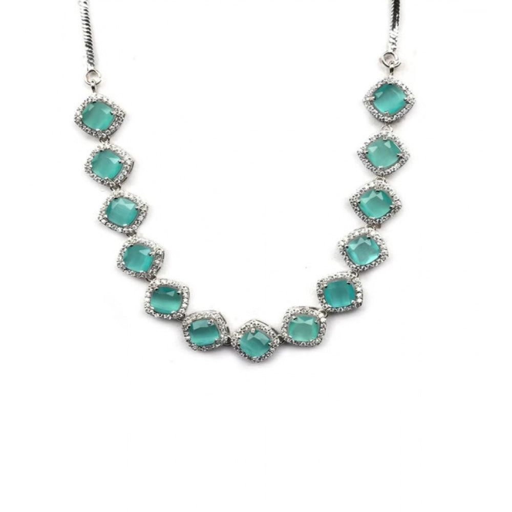 Brass Silver Plated Necklace set (Turquoise) – Design 07