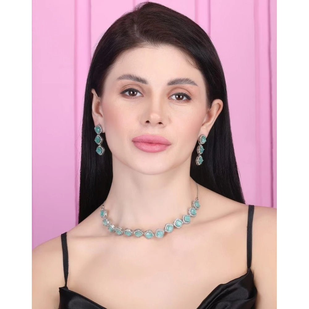 Brass Silver Plated Necklace set (Turquoise) – Design 07