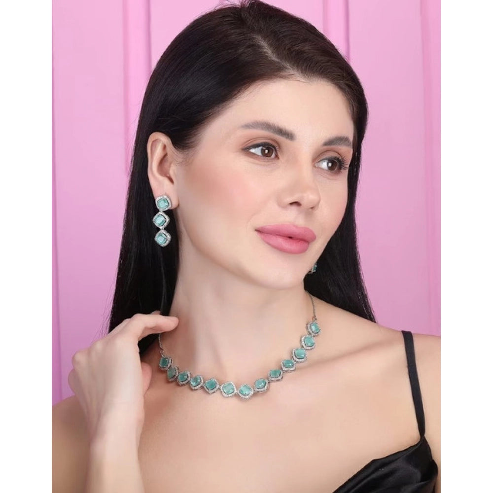 Brass Silver Plated Necklace set (Turquoise) – Design 07