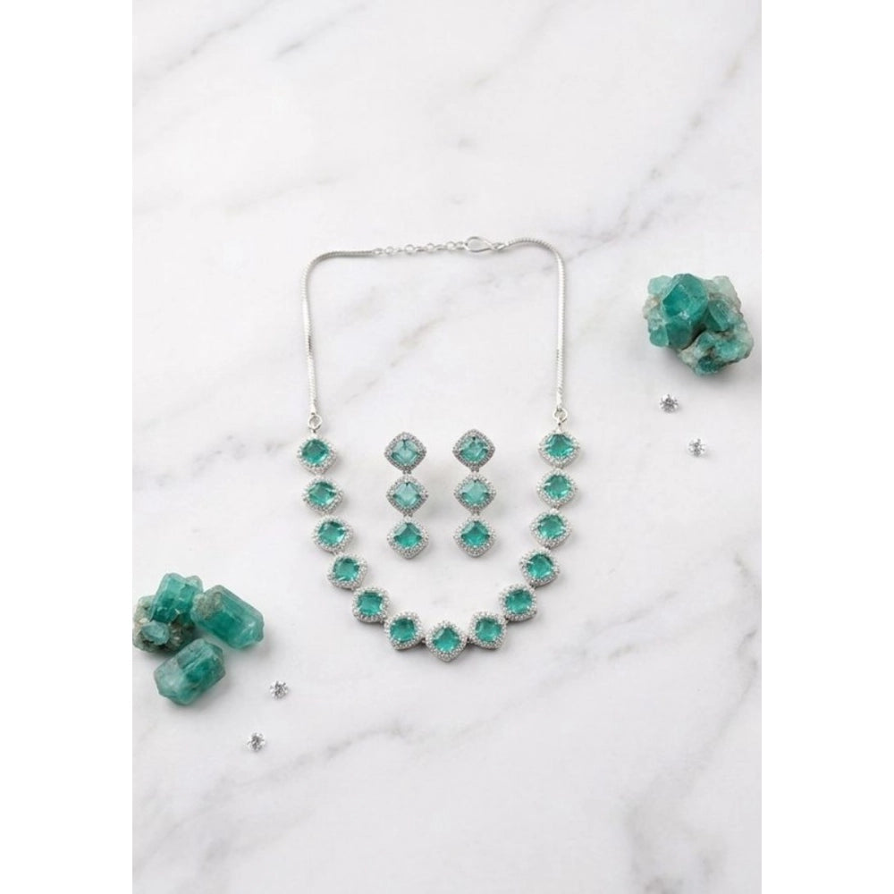 Brass Silver Plated Necklace set (Green) – Design 08