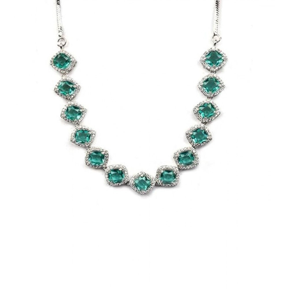 Brass Silver Plated Necklace set (Green) – Design 08