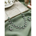 Brass Silver Plated Necklace set (Green) – Design 09
